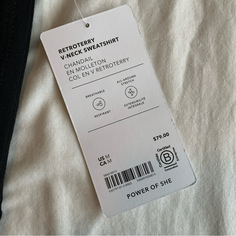 ATHLETA Black Retroterry V-Neck M Sweatshirt Tee Top Minimalist Comfy Side Slit - Picture 8 of 9